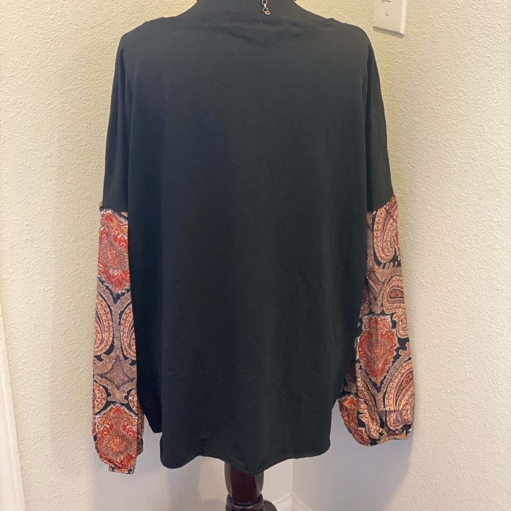 SHEIN Black Mixed Media Paisley Sleeve Top Tee XL - Picture 4 of 6
